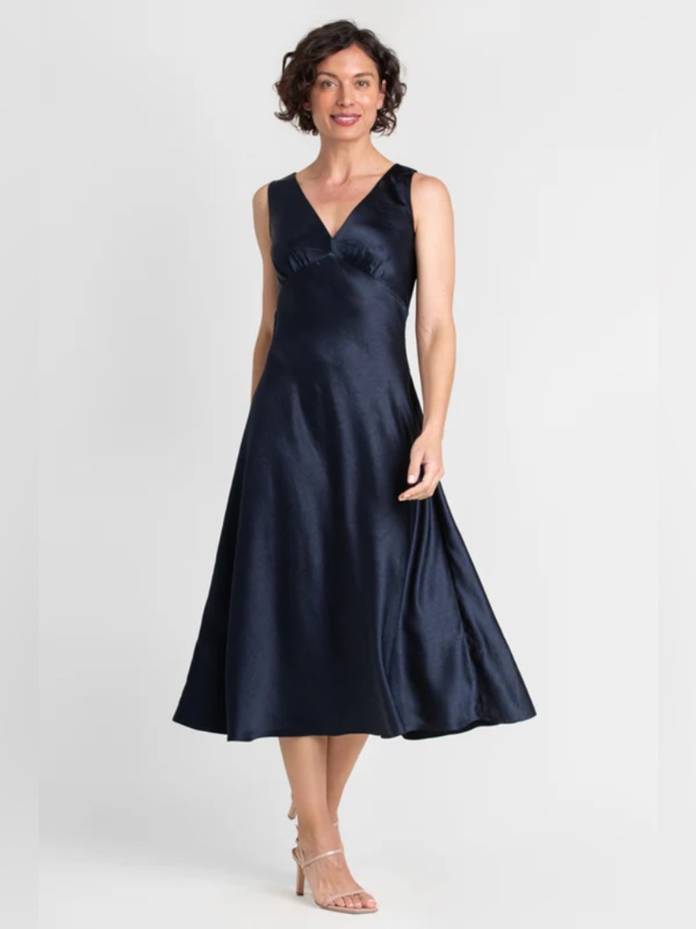 Margaret O'Leary Darya Double V Dress in navy satin blue size L